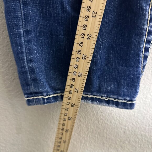 Western Blue Denim Jean Pant Women 30 Blue Embroidered Indie Rock Riding Bootcut - Picture 5 of 15